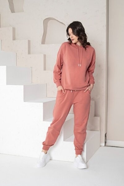 pamuklu Trening Dama Bumbac, Gluga si snur, Piersica, XL