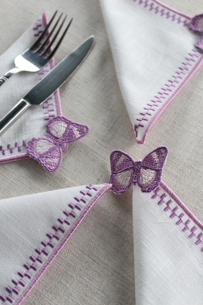 YXL HOME Linen Embroidered Presentation Set of 2 Cocktail Napkins Coffee Side Coasters