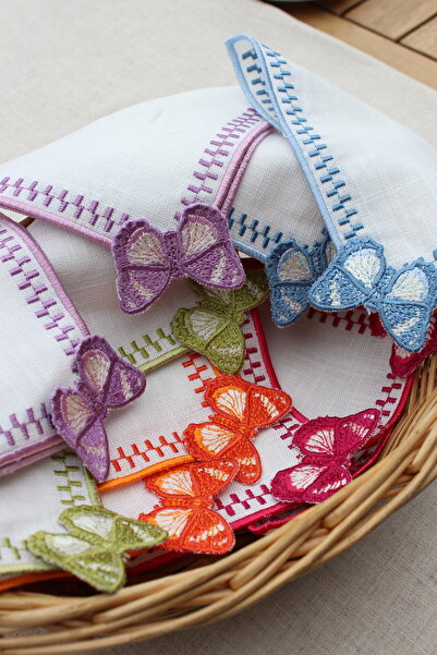 YXL HOME Linen Embroidered Presentation Set of 2 Cocktail Napkins Coffee Side Coasters