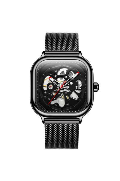 Tio Ceas mecanic automat pentru bărbați, analog, cu brățară reglabilă neagră