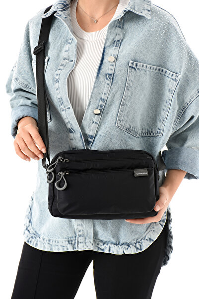 Sanmorris Women's 3-Eye Parachute Fabric Adjustable Crossbody Strap Black Shoulder Bag