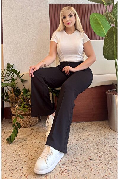 ViolettaXL Women's Plus Size Zippered Iron-On Striped Lycra Spanish Pants