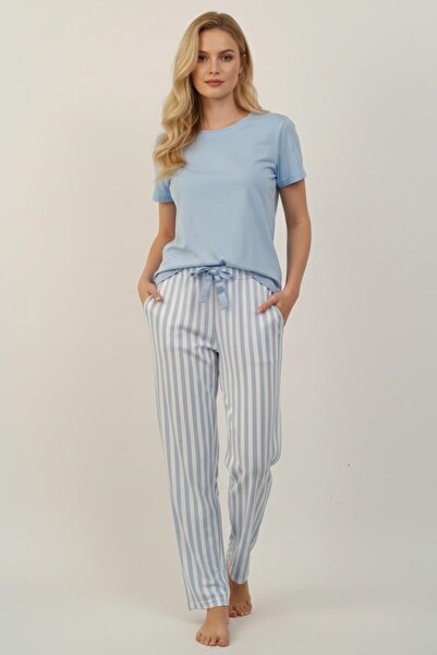 Rays 4527 Çizgi Desen Pijama Mavi