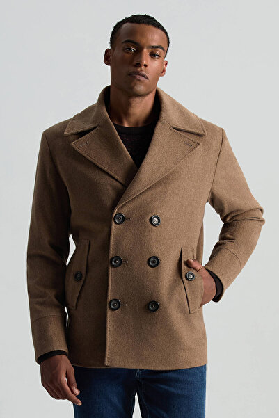 Hemington İtalyan Saf Yün Düğme Cepli Tütün Rengi Palto