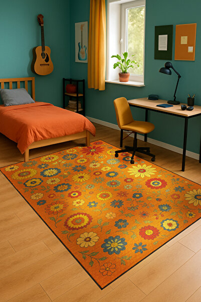 Rugs Modern Halı MOSSO Çiçek Motifli Desen Dokuma Taban Vintage Dekoratif Hal...