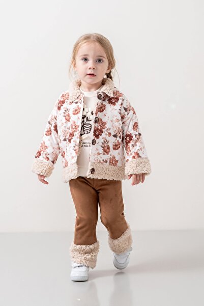 JNF kids Kız Bebek & Çocuk İçi Peluş Ceketli Pantolon 3^lü Takım
