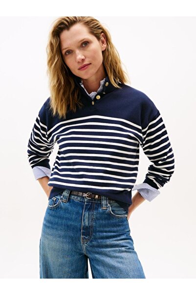 Tommy Hilfiger CO JERSEY GOLD BTN MOCK-NK SWT