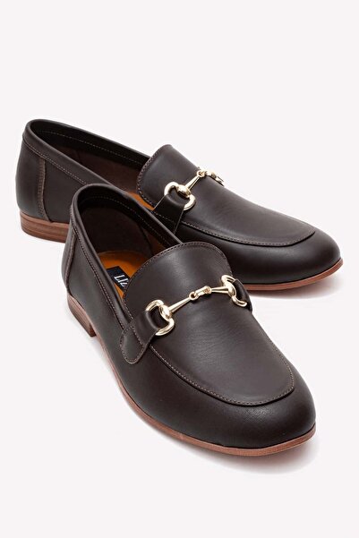 Lizy Shoes Maro - Pantofi de damă din piele naturală cu cataramă metalică aur...