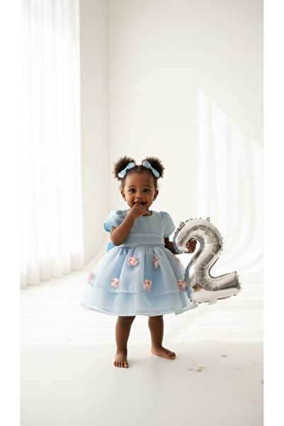 Jolanda Organze Çiçekli Bebek Elbise/ Kız Bebek Özel Gün & Doğum Günü Elbisesi