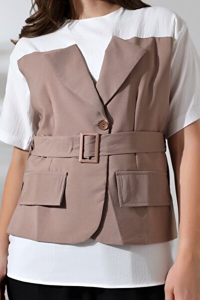 Lir Women's Garnished Vest Blouse Mink