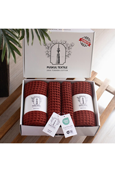 Püskül Tekstil Luxury 4-Piece Waffle Weave Towel Set (2 Bath + 2 Hand), 100% Cotton Quality Quick-Drying Towels