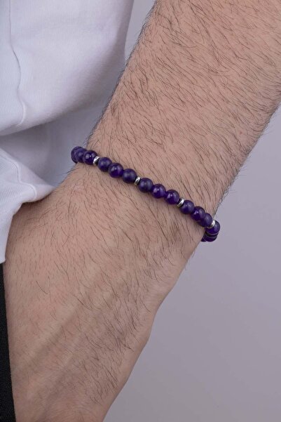 Gümüş Pazarım Hematite Transitional Amethyst Stone Natural Stone Men's Bracelet