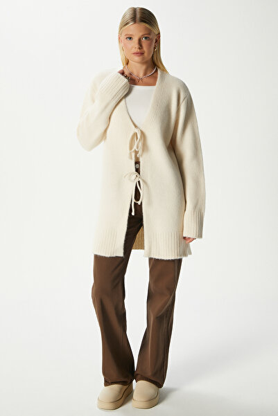 Ritnice Women's Rune Soft Textured Lace-Up Stone Long Cardigan