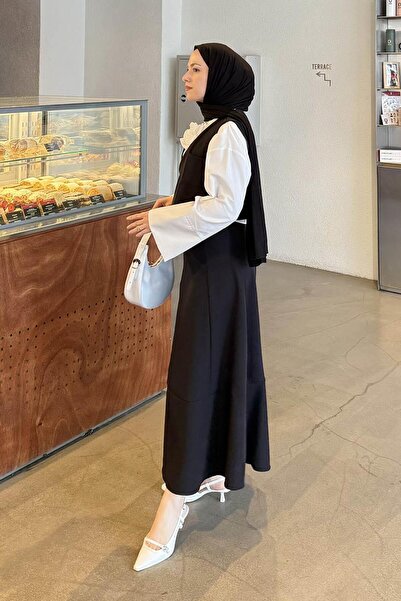 lamelif Crop Vest-Skirt Two-Piece Set Black