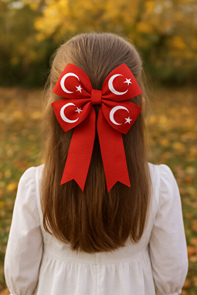 Little Sparkle Co. Red Crescent and Star Patterned Bow Hair Clip – Republic and National Holiday Special – Baby & Children Hair Clip