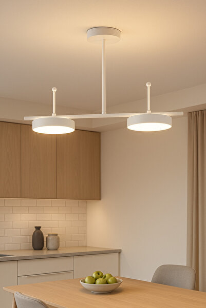 Modavize Ayça Modern Salon Yatak Odası Giyinme Odası Mutfak Beyaz Işık Ledli Beyaz Renk 2 li Led Avize