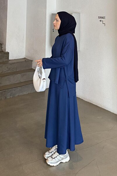 lamelif Crystal Flared Skirt Hijab Navy Blue