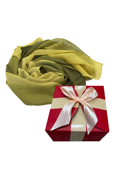 FashionForYou Women's satin scarf, in gift box, Olive green-yellow, 163x50 cm, 163x50