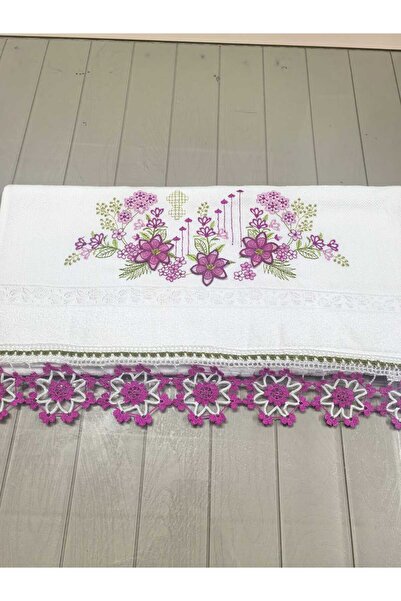 Peacock منشفة مطرزة يدويًا ومزخرفة بالدانتيل 50×90 سم من القطن الفاخر 240 جرام