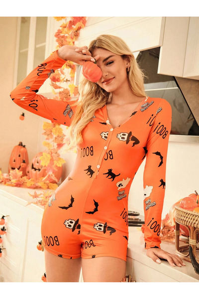 the DIFFerent Halloween Boo Long Sleeve Shorts Jumpsuit Pajamas