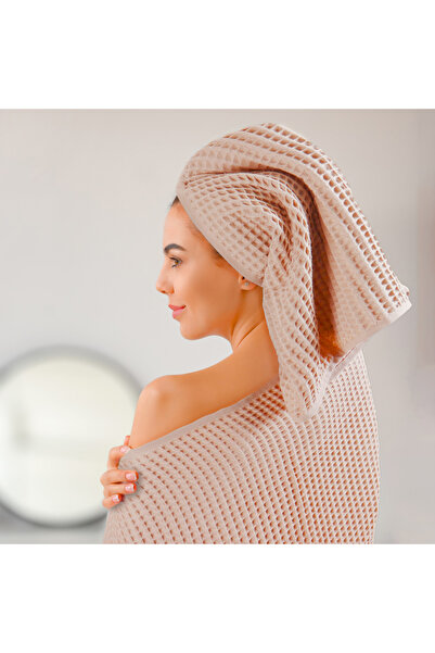 Püskül Tekstil Luxury 4-Piece Waffle Weave Towel Set (2 Bath + 2 Hand), 100% Cotton Quality Quick-Drying Towels