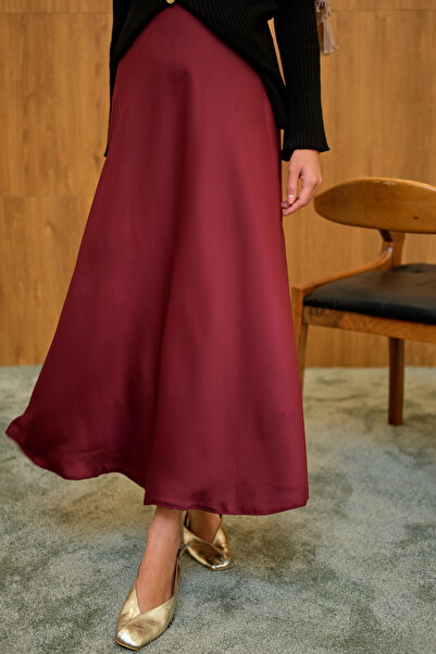 LOCCO Kadın Saten Etek Bordo