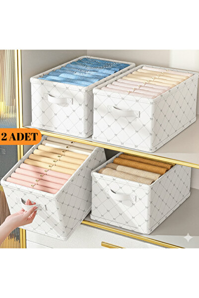 Textia Home 2 bucăți organizator pentru dulap cu fundă, organizator pentru raft, cutie pliabilă pentru depozitarea hainelor-45cmx25cmx20