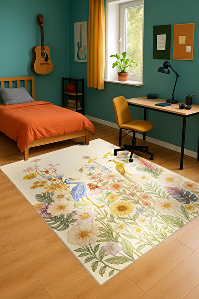 Rugs Modern Halı MOSSO Çiçek Motifli Desen Dokuma Taban Vintage Dekoratif Hal...