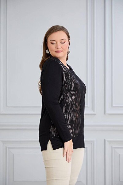 Orly More بلوزة من قماش الفيسكوز الكريستالي بأكمام طويلة ومطبوعة ومفصلة للأمهات من القطن الممشط