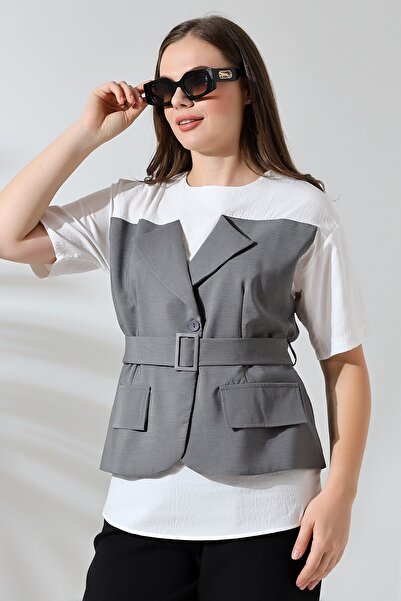 Lir Women's Garnished Vest Blouse Gray