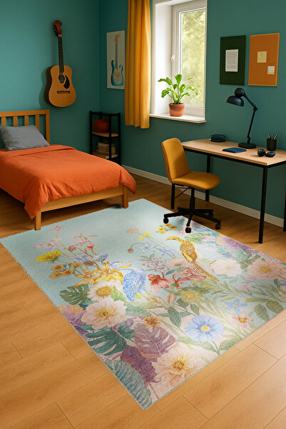 Rugs Modern Halı MOSSO Çiçek Motifli Desen Dokuma Taban Vintage Dekoratif Hal...