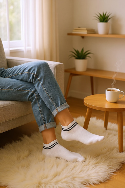 KAYSSOCK Women's Men's 8-Piece Cotton Striped Booties Socks Set Comfortable Breathable White