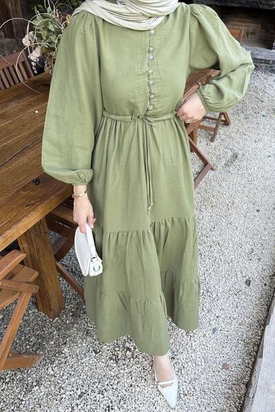 lamelif Φόρεμα Τεσεττουρί με κορδόνι στη μέση Χακί