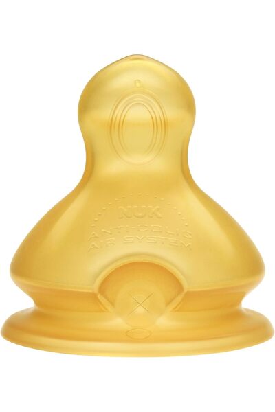 Nuk First Choice+ Baby Bottle Teat, 0-6 Months, Latex with Medium Feed Hole, Anti-Colic, 2 Count