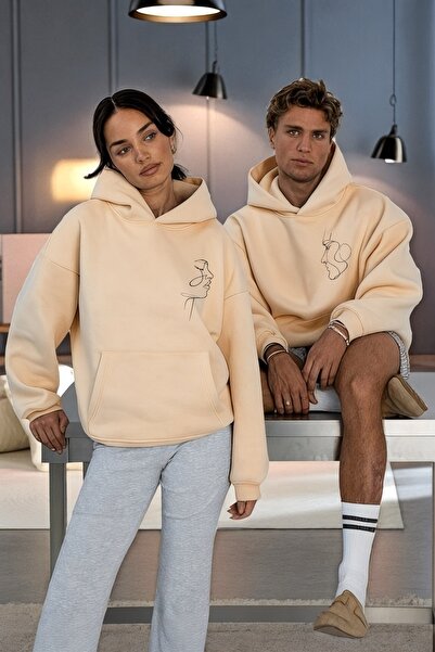 Wish BF مجموعة سويت شيرت مطبوعة بتصميم سيلويت للزوجين - سويت شيرت كبير الحجم ...