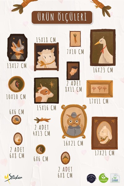 MSticker Vintage Pastoral Çerçeve Duvar Sticker Seti – 8’li Pastel Bahar Temalı Dekoratif Stickerlar