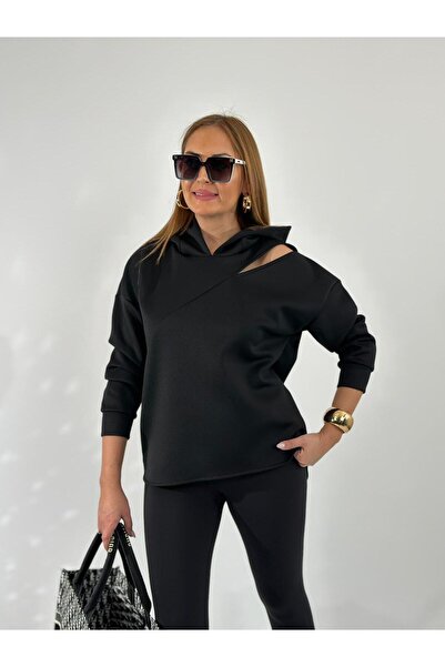 DISHI FASHİON Scuba Swea cu decolteu pe umăr tricou