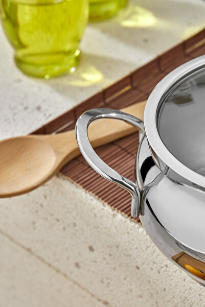 Cooker Lara 14 cm Stainless Steel Deep Pot with Glass Lid