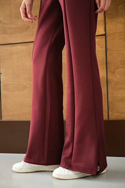 LOCCO Women's Side Slit Scuba Pants Burgundy