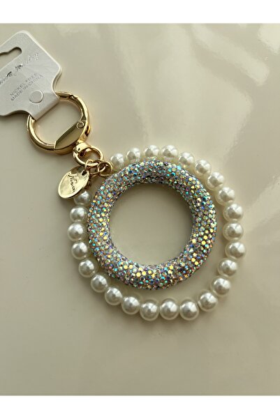 Fam&Co Jewelry Pearl Detailed Shiny Stone Keychain – Gold Color Stylish Design