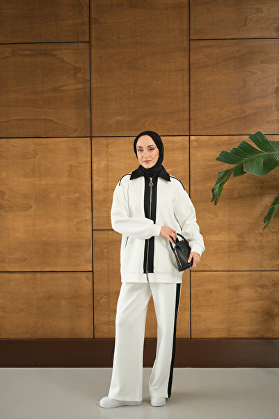 LOCCO Kadın Yan Şeritli İkili Takım Beyaz