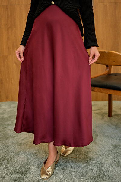 LOCCO Kadın Saten Etek Bordo