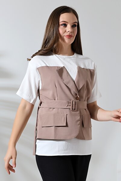 Lir Women's Garnished Vest Blouse Mink