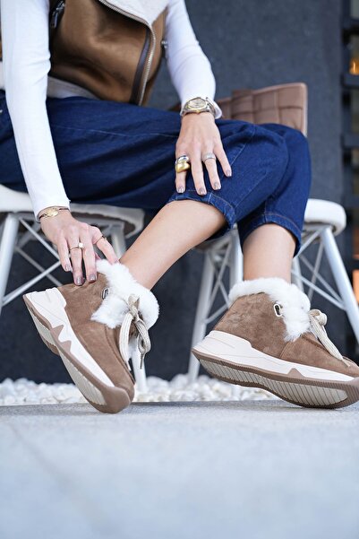 SHOEMOL SKB-008 Taba Süet Kürklü Kadın Bot