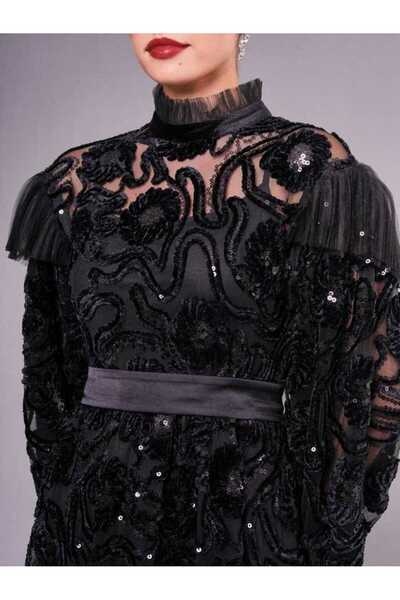 SERPİL Dantelli Transparan Detaylı Uzun Kollu Şık Kadın Elbise 50921