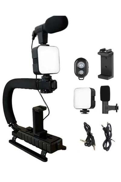 PLOKAMA PK 777 5 in 1 Video Making Kit with Tripod LED Light Microphone Phone Holder & Remote