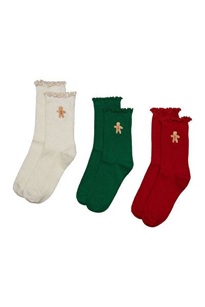 Bloovii Șosete medii pentru femei, set de 3 buc., cu volane și nervuri, brode...