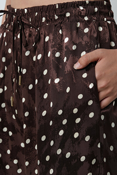 Orfeo Negro Women's Polka Dot Patterned Brown Jacquard Wide Leg Patterned Trousers