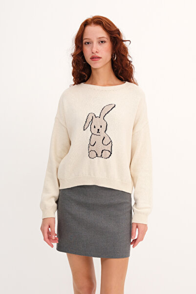 Addax Rabbit Patterned Knitwear Sweater K3491