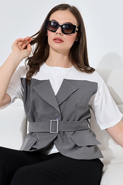 Lir Women's Garnished Vest Blouse Gray
